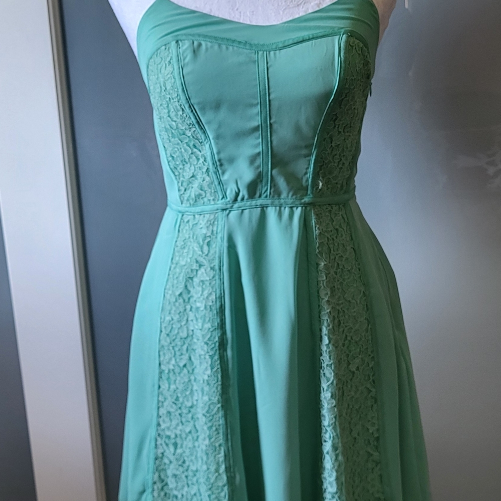 Green Sweetheart Strapless Fit and Flare Dress